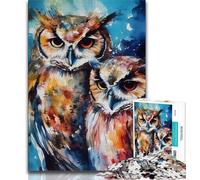 Puzzles pour Adultes 1000 pièces Hibou Aquarelle 1000 pièces Puzzle, Jouet éducatif Anti-Stress Cadeaux pour Amis et Famille (Taille 38x26cm)
