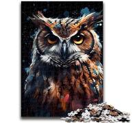 Puzzles pour Adultes 1000 pièces Hibou Art numérique Jeu Stimulant et Jeu Familial Décoration Murale Cadeaux d'anniversaire et de Noël Uniques 38x26cm