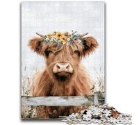 Puzzles pour Adultes 1000 pièces Highland Cow Baby Jeu Stimulant Jouets à Offrir en Cadeau pour Toute la Famille à partir de 14 Ans 38x26cm