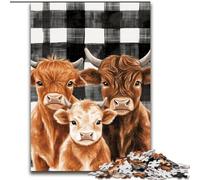 Puzzles pour Adultes 1000 pièces Highland Cow Puzzle Cadeau DIY Amusant Convient pour la Maison Salon Bureau Décoration 50X75CM