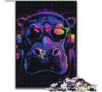 Puzzles pour Adultes 1000 pièces Hippo avec Casque en Bois, pour Noël, Halloween, Pâques et Le Nouvel an(50x75cm)