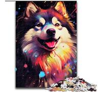Puzzles pour Adultes 1000 pièces Husky coloré en Bois, décoration Artistique DIY Parfaite ou Cadeau d'anniversaire 50x75cm, Loisirs créatifs en Famille, Parfait pour Les Anniversaires et Les Vacances