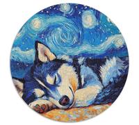 Puzzles pour Adultes 1000 pièces Husky Night Sky Puzzles Ronds de 1000 pièces pour Adultes Parfait pour Les réunions de Famille, Les Anniversaires, Les Vacances 67,5 x 67,5 cm