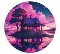 Puzzles pour Adultes 1000 pièces Île au Bord du lac Puzzles Ronds en Papier Cadeau de défi cérébral, activité éducative pour Adolescents (Taille 67,5 x 67,5 cm)