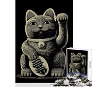 Puzzles pour Adultes 1000 pièces Illustration du Chat Porte-Bonheur Maneki Neko Jeu éducatif Idée Cadeau d'anniversaire Jeu Impossible avec Poster et fiche de Questions Assortis Format 50x75cm