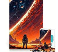 Puzzles pour Adultes 1000 pièces Illustration d'un Astronaute sur Une planète Extraterrestre Jeu de logique aux Bords Nets Jeu Lent et Amusant Scène de Noël (38x52cm)