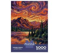 Puzzles pour Adultes 1000 Pièces Impressionistic Landscape Painting with Swirling Sky Puzzles pour Adultes, Jeu Familial, Découpe De Précision, Activités Amusantes À La Maison, 38x26cm/1000pcs