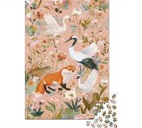 Puzzles pour Adultes 1000 Pièces Japanese Crane Fox Floral Art Print Puzzles pour Adultes - Défi Difficile - Stimulez Votre Cerveau avec Ce Jeu Unique 70x50cm/1000pcs