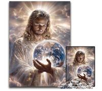 Puzzles pour Adultes 1000 pièces Jésus Tenant la Terre Puzzles en Bois Jouets éducatifs et éducatifs, idéal comme Cadeau pour Toute la Famille à partir de 14 Ans 50x75cm