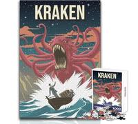 Puzzles pour Adultes - 1000 pièces - Kraken, Monstre cryptide du Folklore - Illustration - Jeu Stimulant et éducatif - Cadeau - 38x52cm