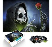 Puzzles pour Adultes 1000 pièces La Grande Faucheuse Tenant Une Rose Fabriqué en Carton pour et à partir de 14 Ans et Plus Casse-tête Jeux de Famille Cadeaux de Noël et d'anniversaire。Taille:38x52cm