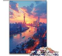 Puzzles pour Adultes 1000 pièces La Tour de la Perle de l'Orient à Shanghai Puzzles en Bois pour Adultes Taille 50x75cm Jeu Familial interactif, Décoration d'intérieur DIY Cadeau de défi cérébral