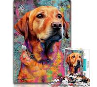Puzzles pour Adultes 1000 pièces Labrador Retriever Peinture à l'huile, Jouets de défi Familial, Améliorer l'amour Entre Les Couples pour Les 14 Ans et Plus 38x26cm