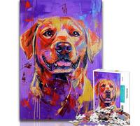 Puzzles pour Adultes 1000 pièces Labrador Style Basquiat, Anti-Stress Staycation Kill Time avec Affiche et fiche de Questions Assorties (38x26cm)