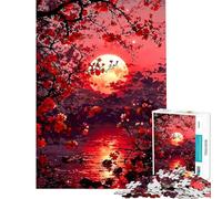Puzzles pour Adultes 1000 pièces Lac au Clair de Lune et Fleurs Rouges Jeu de Puzzle à Monter soi-même Défi Difficile Idéal comme Cadeau pour Toute la Famille (Dimensions 50x75cm)