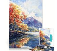 Puzzles pour Adultes 1000 pièces Lac d'automne,Miroir,Bords Nets Jeu de logique,Jeu Lent et Amusant,Scène de Noël,Art (38x26cm)