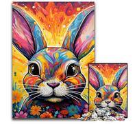 Puzzles pour Adultes 1000 pièces Lapin coloré, décoration d'intérieur colorée et Jeu Familial interactif, 50x75cm / 19,68x29,52 Pouces