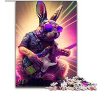 Puzzles pour Adultes 1000 pièces Lapin Guitare Animal en Bois, décoration Parfaite pour la Maison ou Le Bureau, Cadeau de Noël idéal 50x75cm pour Un Jeu interactif en Famille