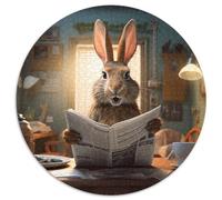 Puzzles pour Adultes 1000 pièces Lapin lisant Un Journal Puzzle Rond 1000 pièces Décoration DIY, Défi cérébral, pour Adulte, Famille, Cadeau de Vacances 67,5 x 67,5 cm