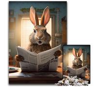 Puzzles pour Adultes 1000 pièces Lapin lisant Un Journal Puzzles Difficiles Idéal pour Les Amoureux, Cadeau Parfait pour Noël, Nouvel an, Saint-Valentin 50x75cm/19,68x29,52 Pouces