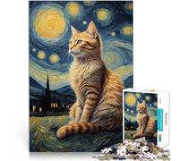 Puzzles pour Adultes 1000 pièces Le Chat de Van Gogh Défi Difficile pour soulager Le Stress Cadeau d'anniversaire 38x26cm