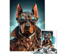 Puzzles pour Adultes 1000 pièces Le Doberman Steampunk Difficile et Stimulant Jeu Amusant pour Les 14 Ans et Plus (38x52cm)