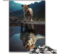 Puzzles pour Adultes 1000 pièces Le Lionceau Réflexion Puzzle en Bois, Parfait pour Halloween, Noël, Cadeau d'anniversaire 1000 pièces(50x75cm)