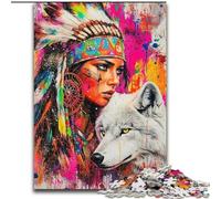 Puzzles pour Adultes 1000 pièces Le Loup et la Jeune Indienne, à partir de 14 Ans, décoration d'intérieur, à Offrir en Cadeau à Toute la Famille (Taille 26x38cm)