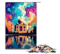 Puzzles pour Adultes 1000 pièces Le Taj Mahal est entouré d'éclaboussures De Nombreux Motifs colorés L'assemblage Aide Le Cerveau à exercer des Jouets addictifs pour cultiver la Patience 1000 pièces