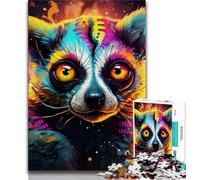 Puzzles pour Adultes 1000 pièces, Lémurien Animal psychédélique, Jeu Stimulant et Jeu Familial avec Affiche et fiche de Questions-réponses (75x50cm)