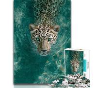 Puzzles pour Adultes 1000 pièces Léopard dans l'eau Puzzles pour Adultes, Anti-Stress Staycation Kill Time Améliorer l'amour Entre Les Couples (Taille 75x50cm)