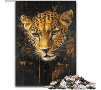 Puzzles pour Adultes 1000 pièces Léopard doré, Jeu Stimulant et Familial avec des pièces de Formes aléatoires entièrement emboîtables (Taille 26x38cm)