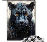 Puzzles pour Adultes 1000 pièces Léopard Noir en Bois, décoration Artistique DIY Parfaite ou Cadeau d'anniversaire 50x75cm pour Jeu interactif en Famille