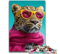 Puzzles pour Adultes 1000 pièces Léopard Portant Un Foulard Aide Le Cerveau à exercer Jouets addictifs pour cultiver la Patience Convient aux Couples 38x26cm