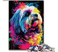 Puzzles pour Adultes 1000 pièces Lhassa Apso Dog Art Puzzle en Bois Taille 50x75cm Décoration Parfaite pour la Maison ou Le Bureau, Cadeau de Noël idéal