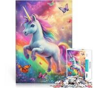 Puzzles pour Adultes 1000 pièces Licorne Arc-en-Ciel avec des Papillons Jeux éducatifs Cadeau d'anniversaire, Cadeaux, décoration Murale 75x50cm