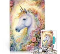 Puzzles pour Adultes 1000 pièces Licorne Fleur Romantique Jeux éducatifs Décoration d'intérieur Une œuvre d'art 38x26cm