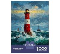 Puzzles pour Adultes 1000 Pièces Lighthouse in Stormy Sea Puzzle Détente Jeux Défi Difficile Cadeau Anti-Stress 52x38cm/1000pcs