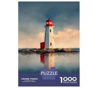 Puzzles pour Adultes 1000 Pièces Lighthouse on Rocky Islet Reflected Lighthouse at Sunset Puzzles pour Adultes Jeu Manuel Anti-Stress Cadeaux De Réduction du Stress 70x50cm/1000pcs