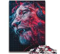 Puzzles pour Adultes 1000 pièces Lion Portant Un Casque Anti-Stress Défi Difficile Convient pour la décoration de Bureau 50x75cm