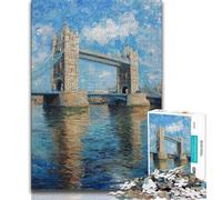 Puzzles pour Adultes 1000 pièces London Bridge Peinture à l'huile, Anti-Stress Staycation Kill Time avec Affiche et fiche de Questions Assorties (75x50cm)