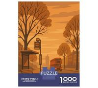 Puzzles pour Adultes 1000 Pièces London Bus Stop Illustration Puzzle pour Adultes Jeu De Réflexion Assembler Le Motif Idée Cadeau Unique pour Un Anniversaire 38x26cm/1000pcs