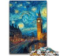 Puzzles pour Adultes 1000 pièces Londres sous Le Ciel Nocturne Difficile et Stimulant avec Affiche et fiche de Questions correspondantes pour Les 14 Ans 50x75cm