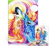 Puzzles pour Adultes 1000 pièces Loup Arc-en-Ciel Hurlant Jouets éducatifs d'apprentissage Interaction Parent-Enfant 75x50cm