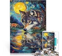 Puzzles pour Adultes 1000 pièces Loup au Clair de Lune Entraînez Votre Cerveau et Vos Mains Convient aux Couples 38x26cm