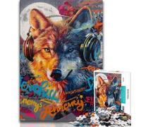 Puzzles pour Adultes 1000 pièces Loup avec Casque Puzzles pour Adultes, Anti-Stress Staycation Kill Time Améliorer l'amour Entre Les Couples (Taille 75x50cm)