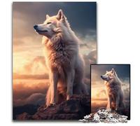 Puzzles pour Adultes 1000 pièces Loup Blanc au Coucher du Soleil Puzzles pour Adultes Soirée de Jeux en Famille Amusant Œuvre décorative à Faire soi-même 1000 pièces (75 x 50 cm)