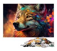 Puzzles pour Adultes 1000 pièces Loup coloré Puzzles en Carton pour Adultes Jeu de défi cérébral pour Adolescents et Interaction familiale 26 x 38 cm / 10,23 x 14,96 Pouces