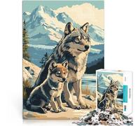 Puzzles pour Adultes 1000 pièces Loup et Son Petit dans Un Paysage de Montagne Jeu Pratique Excellent Cadeau pour Les Jeux 38x26cm