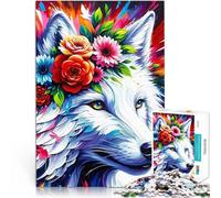 Puzzles pour Adultes 1000 pièces Loup majestueux en Fleurs en Acrylique Défi Difficile Convient pour la décoration de Bureau 38x26cm